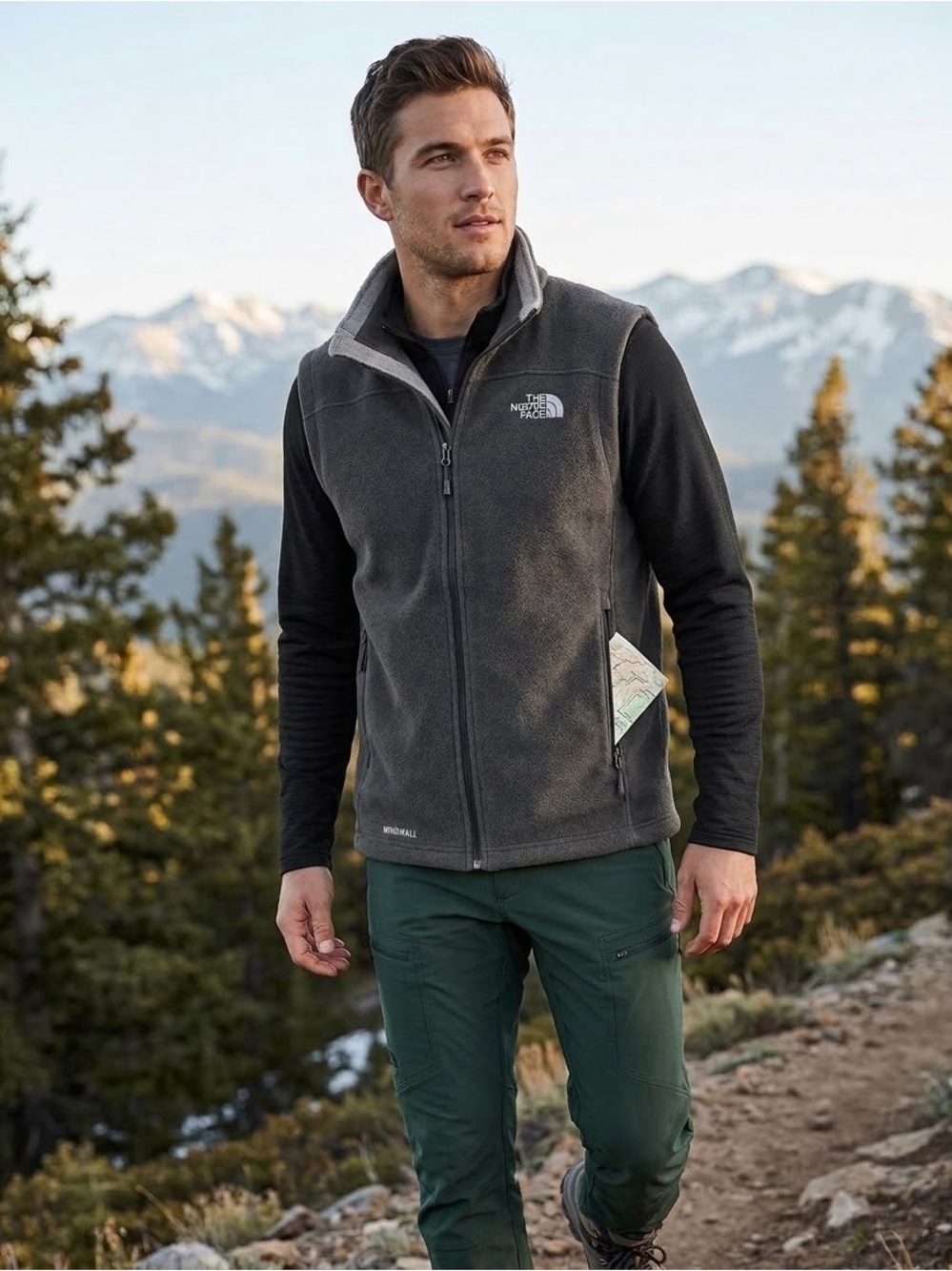 The North Face WindWall Fleece Vest Men’s Medium Dark Heather Grey Full Zip